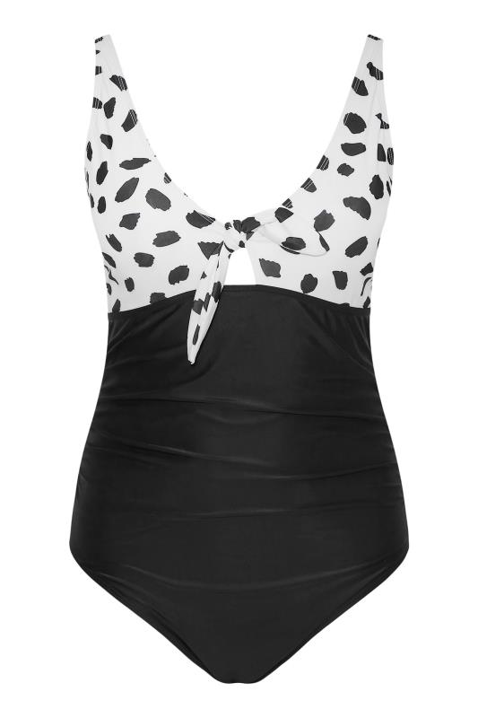 Plus Size  White Dalmatian Print Bow Swimsuit