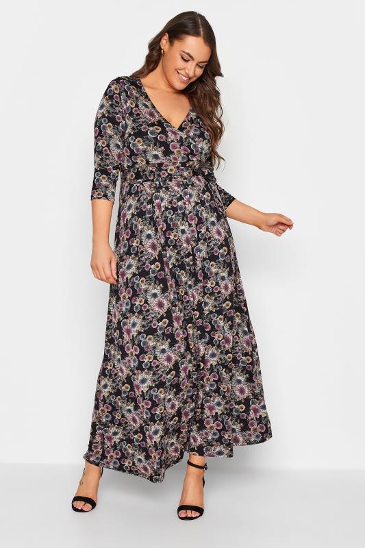 Plus Size Black Floral Wrap Maxi Dress | Yours Clothing 1