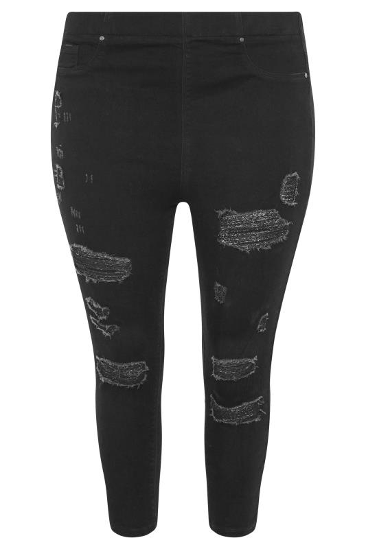 Black Extreme Ripped Cropped JENNY Jeggings | Yours Clothing 4