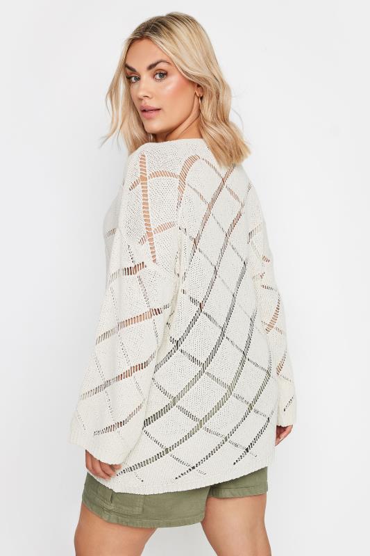 YOURS Plus Size White Ladder Stitch Jumper | Yours Clothing  4
