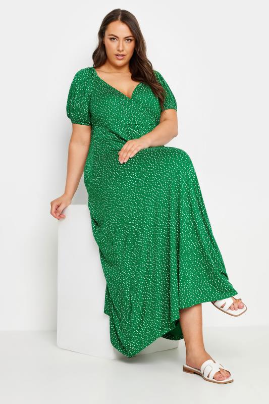 YOURS Plus Size Green Polka Dot Print Wrap Dress | Yours Clothing  3