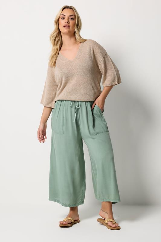 YOURS Plus Size Sage Green Chambray Culottes | Yours Clothing 1