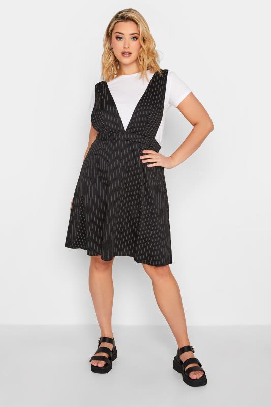  Grande Taille LIMITED COLLECTION Curve Black Pinstripe Pinafore Dress