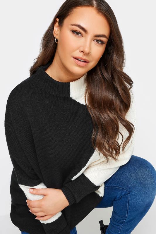 YOURS Plus Size Black & White Colourblock Knitted Jumper | Yours Clothing 4