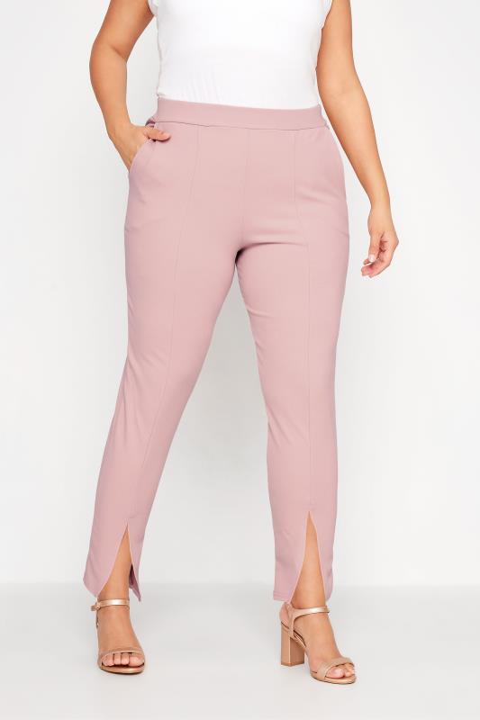 LIMITED COLLECTION Curve Dusky Pink Split Hem Tapered Trousers 1