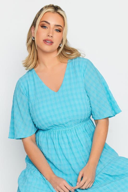 LIMITED COLLECTION Plus Size Aqua Blue Textured Tiered Smock Dress | Yours Clothing 5