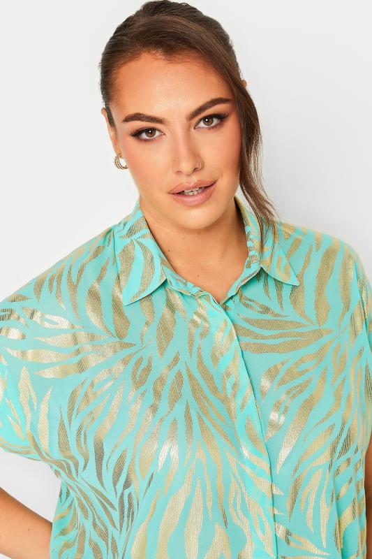 YOURS Curve Plus Size Mint Green & Gold Animal Print Shirt | Yours Clothing  4