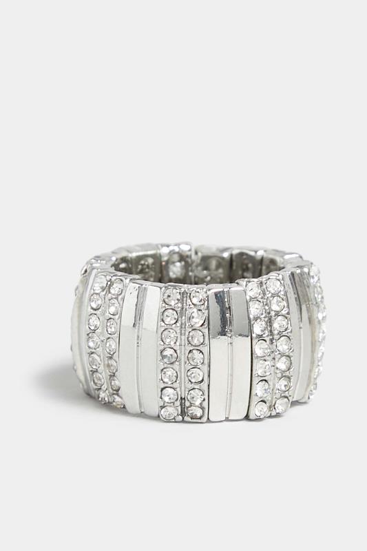 Silver Diamante Stretch Ring | Yours Clothing 4