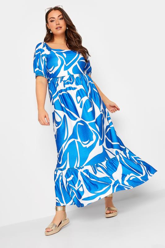 Plus Size  YOURS Curve Blue Swirl Print Maxi Dress