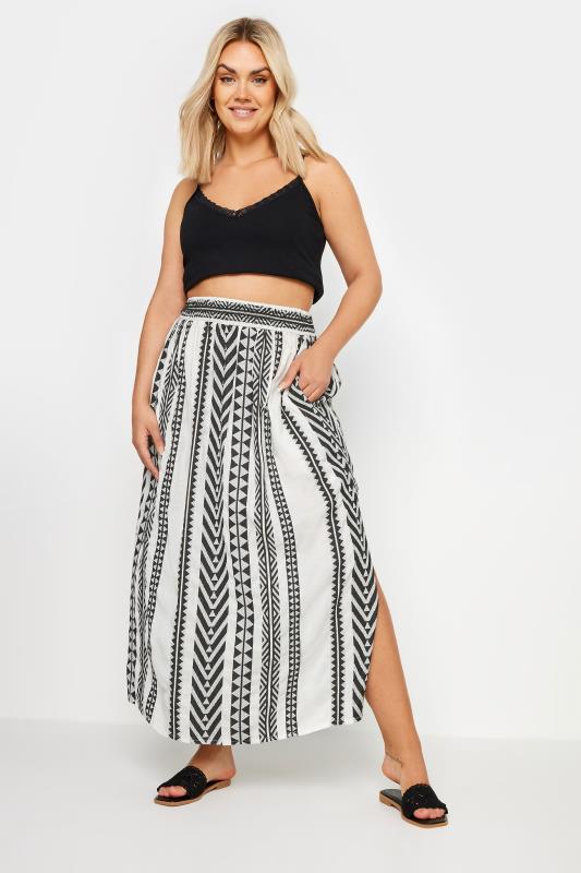 YOURS Plus Size White Aztec Print Maxi Skirt | Yours Clothing 2