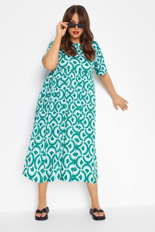 LIMITED COLLECTION Plus Size Blue Geometric Print Smock Dress | Yours Clothing 2