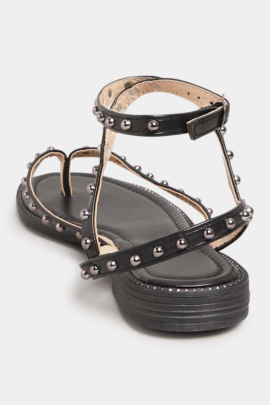 PixieGirl Black Studded Strap Sandals In Standard D Fit 4