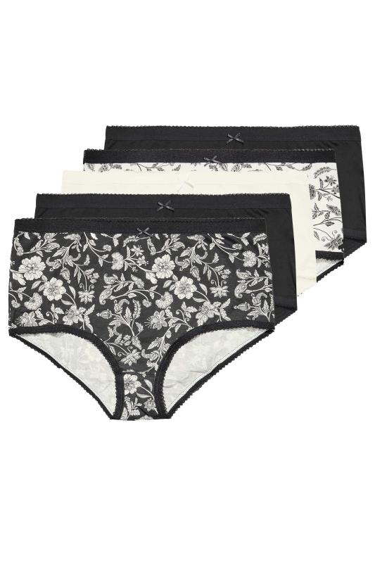 Plus Size 5 PACK Black & White Paisley Print High Waisted Full Briefs | Yours Clothing  3