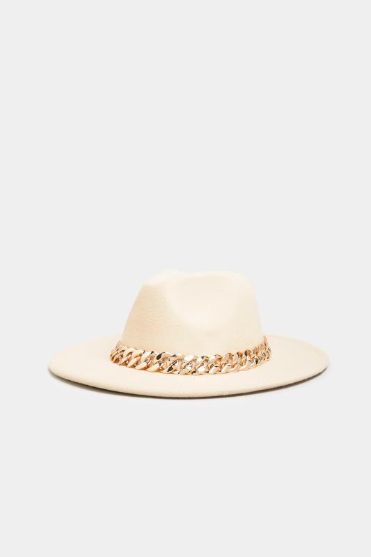 Plus Size  Cream Chain Fedora Hat