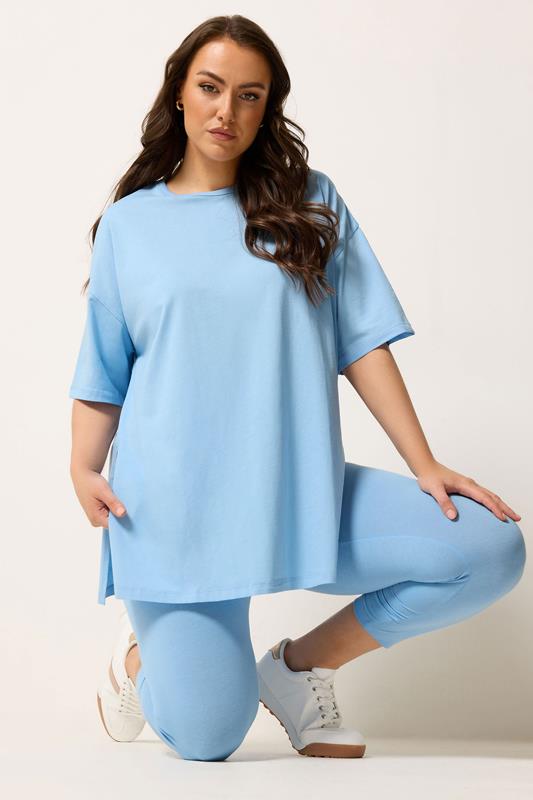 YOURS Plus Size Light Blue Crop Leggings | Yours Clothing 5