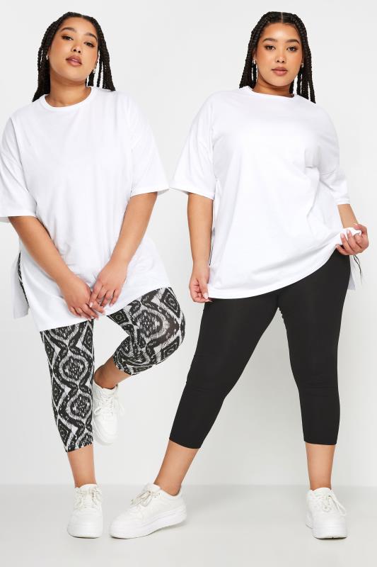 YOURS Plus Size 2 PACK Black Aztec Print Cropped Leggings | Yours Clothing 1