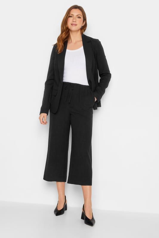 LTS Tall Black Wide Leg Cropped Linen Trousers 2