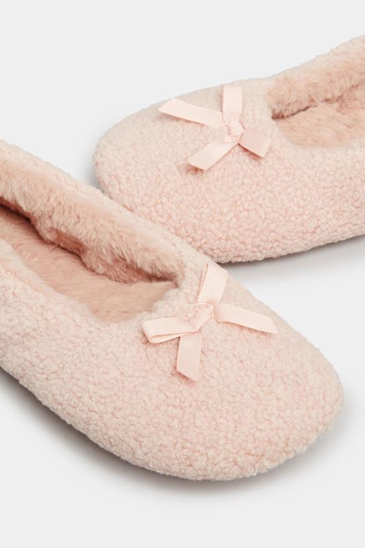 Pink Teddy Ballet Slippers In Wide E Fit | Yours Clothing