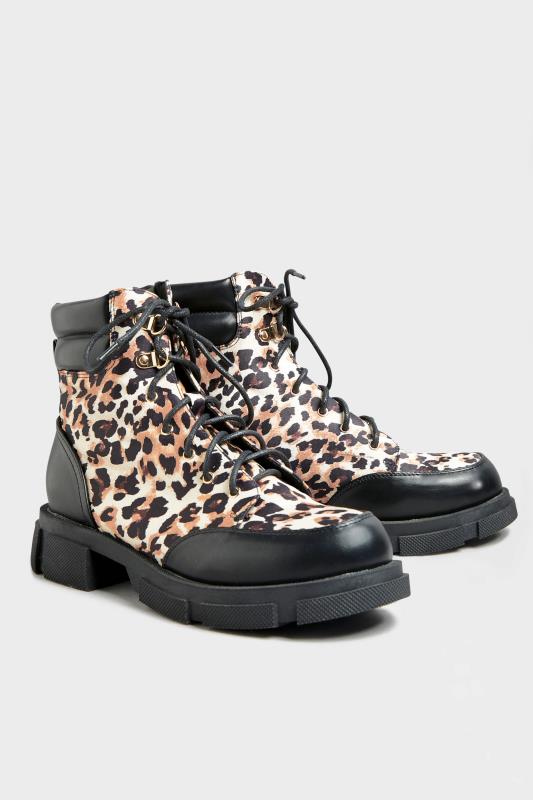 Tall  LIMITED COLLECTION Black Leopard Faux Leather Lace Up Boots In Wide Fit