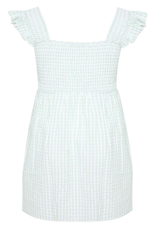 LIMITED COLLECTION Curve Sage Green Gingham Frill Top_Y.jpg