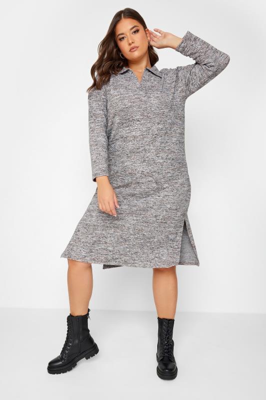 Plus Size Grey Soft Touch Open Collar Midi Dress | Yours Clothing  1