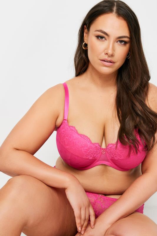 YOURS Plus Size Hot Pink Dot Print Lace Padded Bra | Yours Clothing 4