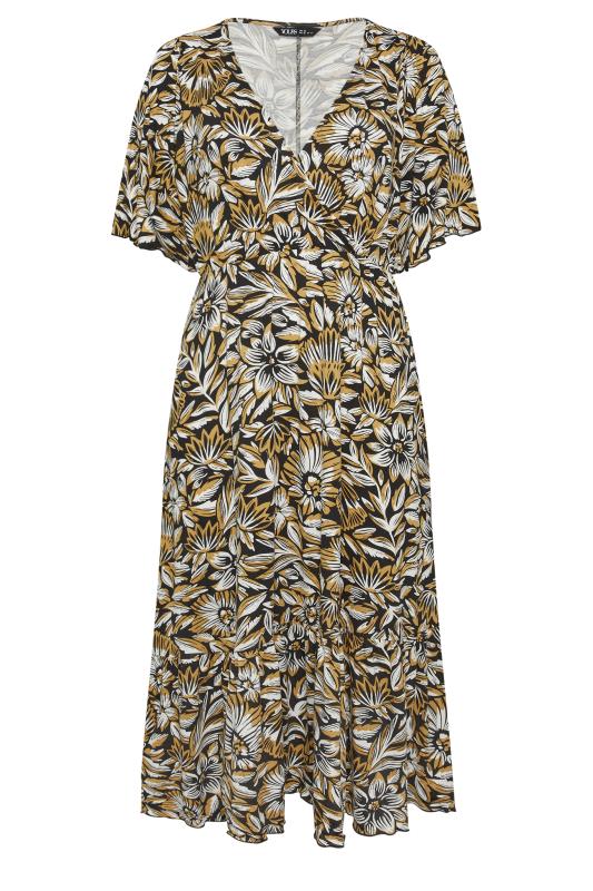YOURS Plus Size Black & Yellow Floral Print Midi Wrap Dress | Yours Clothing 5