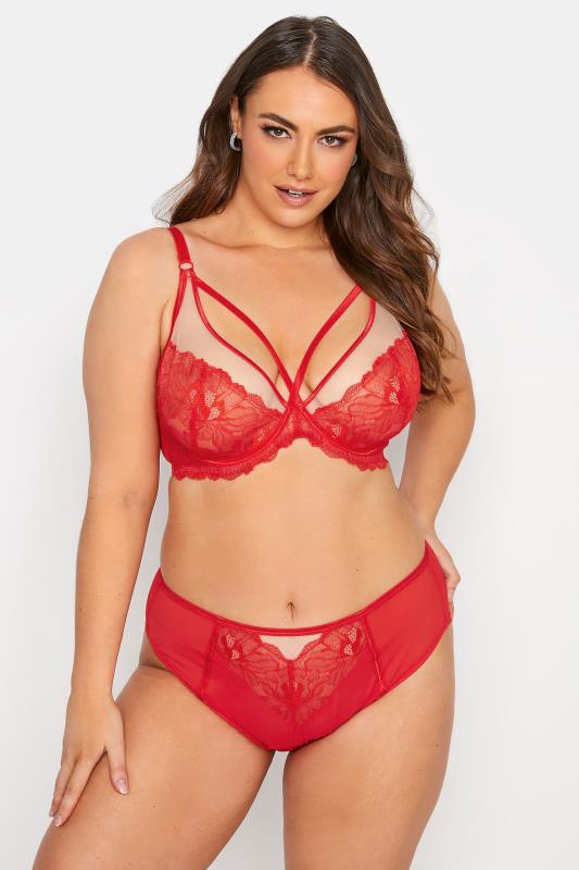 Red Boudoir Lace Strap Detail Non-Padded Underwired Plunge Bra 2