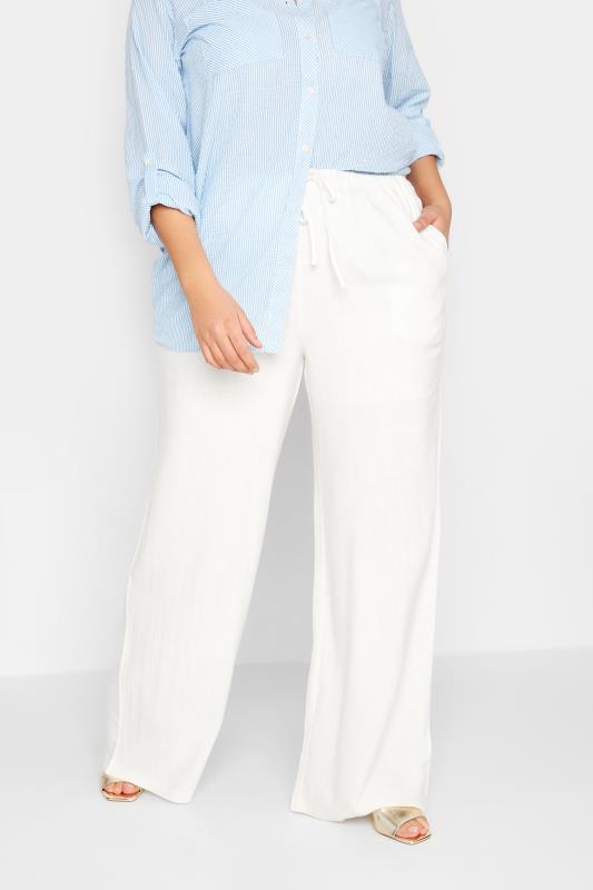  Grande Taille LTS Tall White Linen Wide Leg Trousers