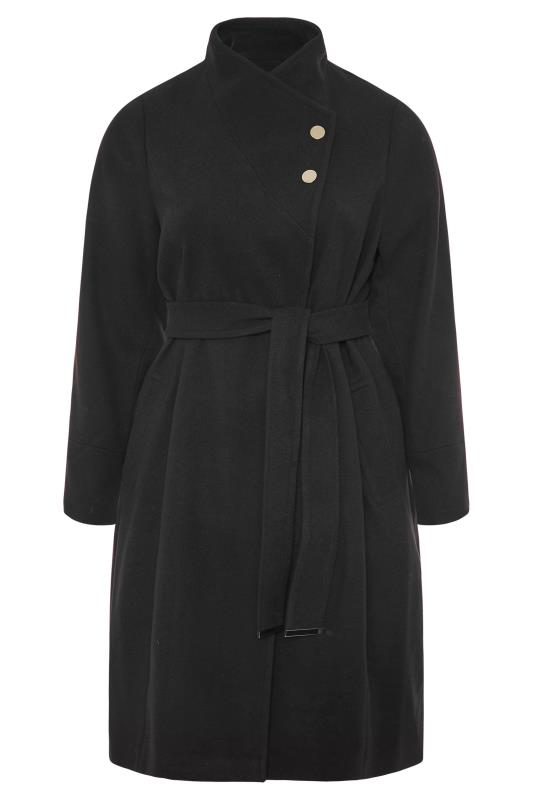 Plus Size Black Belted Wrap Coat | Yours Clothing 5
