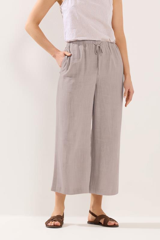 LTS Tall Women's Natural Brown Linen Cropped Trousers | Long Tall Sally 2