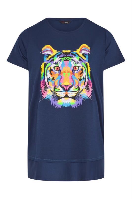 Curve Navy Blue Tiger Graphic Print T-Shirt_X.jpg