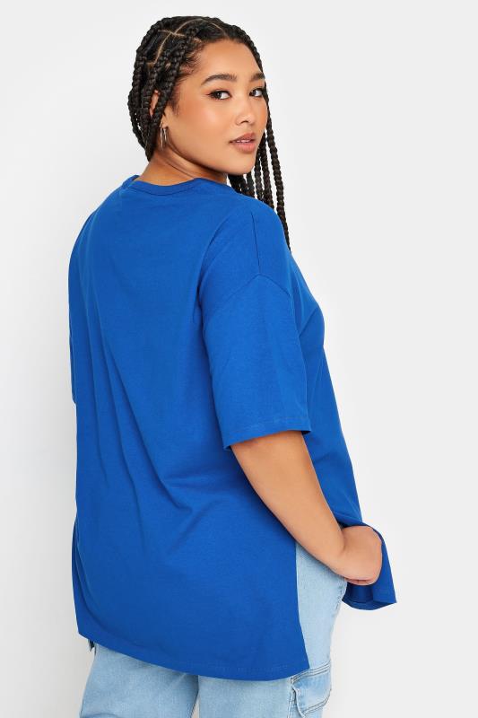 YOURS Plus Size Cobalt Blue Split Hem Oversized T-Shirt | Yours Clothing 3