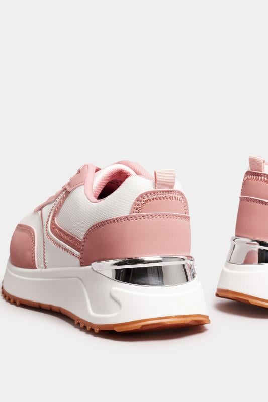 White & Pink Contrast Chunky Trainers In Wide E Fit | Yours Clothing 4