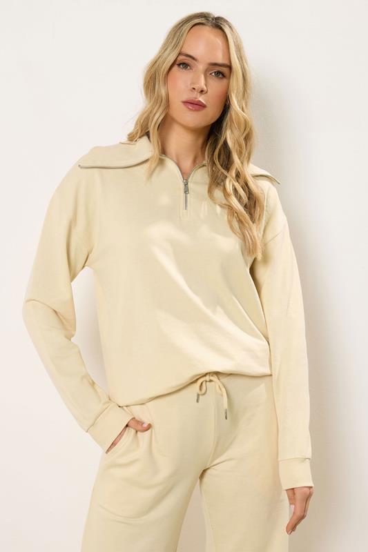 LTS Tall Women's Set Yellow Cotton Quarter Zip Sweatshirt & Wide Leg Joggers | Long Tall Sally 2