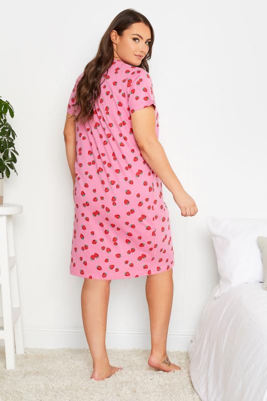 YOURS Curve Plus Size Pink Strawberry Print Nightdress | Yours Clothing  2