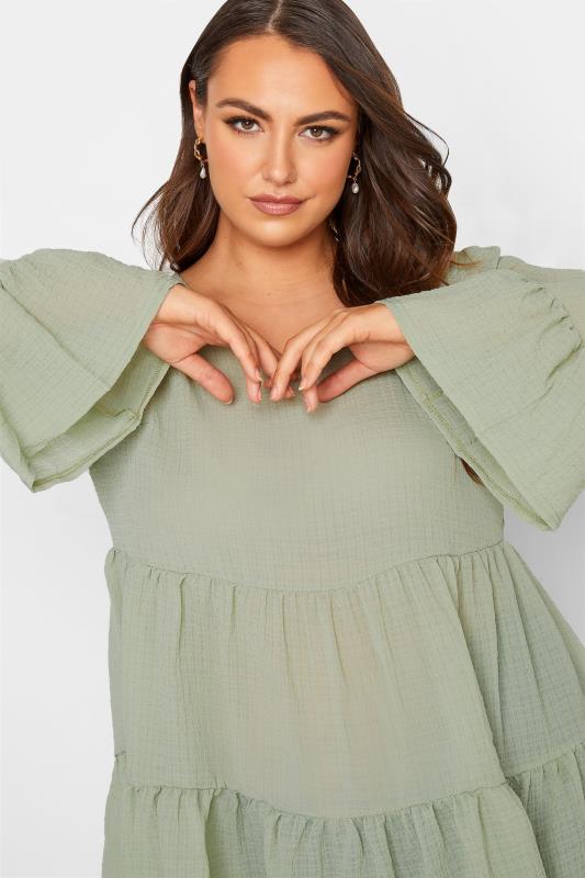 YOURS LONDON Curve Sage Green Ruffle Sleeve Tiered Smock Top_d.jpg
