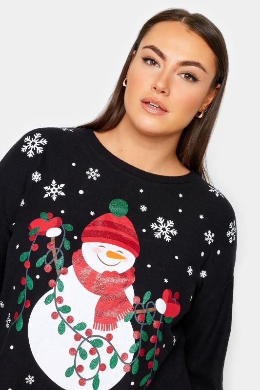 YOURS Plus Size Black Snowman Print Soft Touch Christmas Jumper | Yours Clothing 4