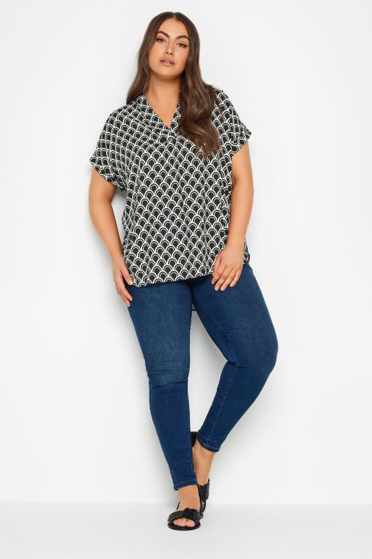 YOURS Plus Size Black Geometric Print Blouse | Yours Clothing 2