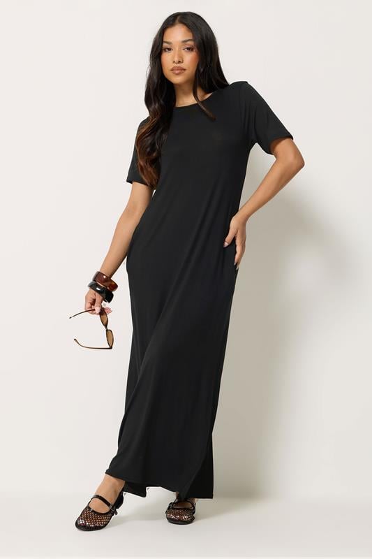  PixieGirl Petite T-Shirt-Maxikleid in Schwarz mit kurzen Ärmeln