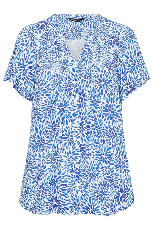 YOURS Plus Size Blue Floral Pintuck Blouse | Yours Clothing 5