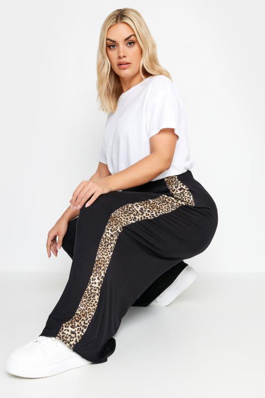 LIMITED COLLECTION Plus Size Black Leopard Print Stripe Wide Leg Trousers | Yours Clothing 4