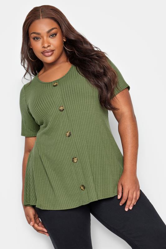  Tallas Grandes LIMITED COLLECTION Curve Dark Green Ribbed Swing Top