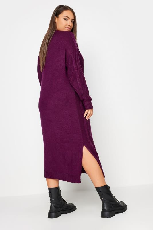 YOURS Plus Size Purple Cable Knit Midi Jumper Dress | Yours Clothing 3