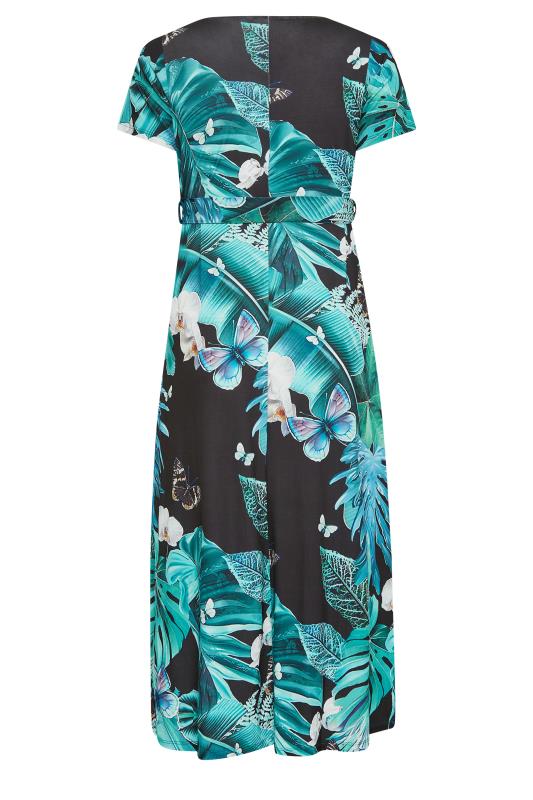 YOURS Plus Size Blue Leaf Print Wrap Neck Dress | Yours Clothing 7