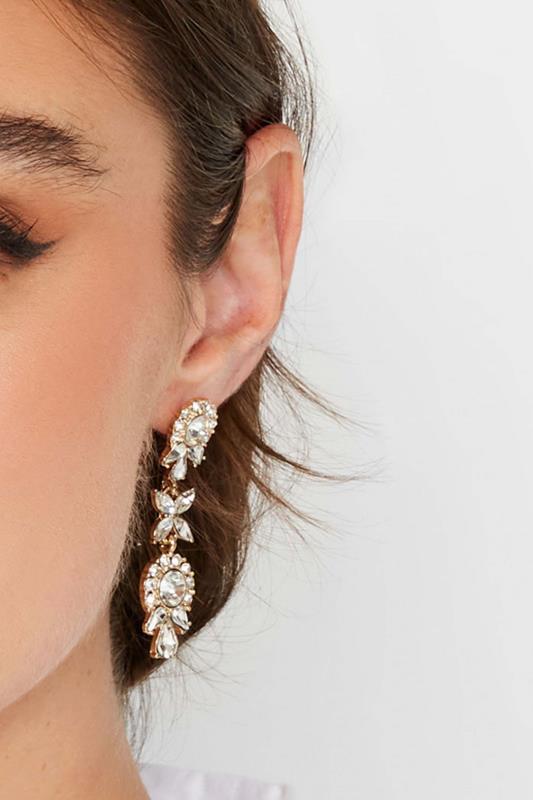 Plus Size  Gold Diamante Statement Drop Earrings
