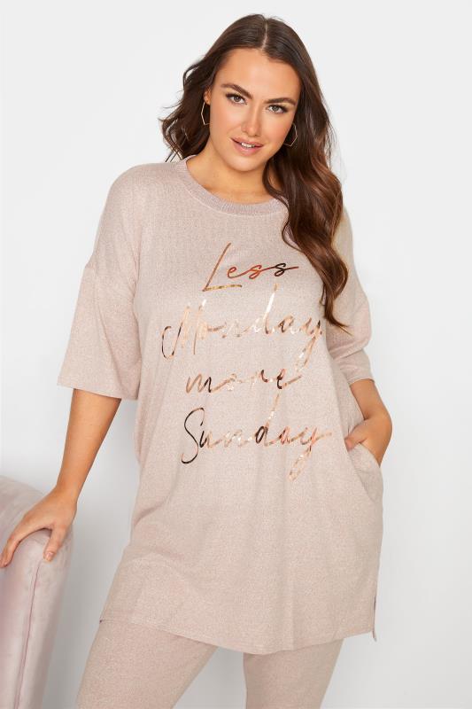  Grande Taille Curve Pink 'Less Monday More Sunday' Longline Lounge Top