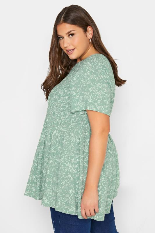 Plus Size Sage Green Spot Print Shirred Short Sleeve Top | Yours Clothing  3