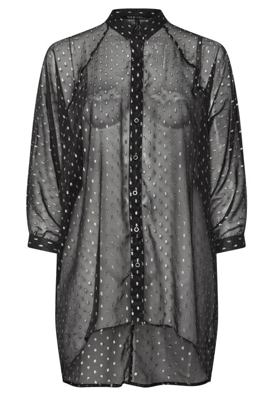 YOURS Plus Size Black Metallic Dipped Hem Shirt | Yours Clothing 5