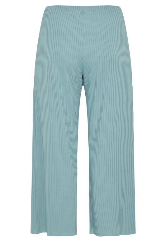 Plus Size Blue Ribbed Wide Leg Trousers | Yours Clothing 5